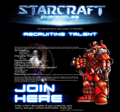 Starcraft Chronicles - cercasi talenti per film in CGI Starcraft Chronicles - cercasi talenti per film in CGI
