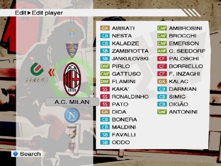 Pro Evolution Soccer 2009: i valori delle statistiche di tutti i giocatori di Serie A