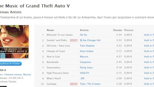 Grand Theft Auto V: la colonna sonora è disponibile su iTunes